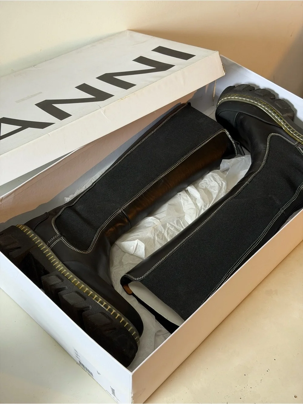 Ganni Black Knee-High Chunky Chelsea Boots